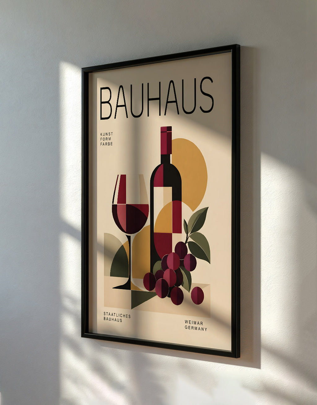 Bauhaus Wine Bottle Poster, Abstract Kitchen Decor, Matte Print