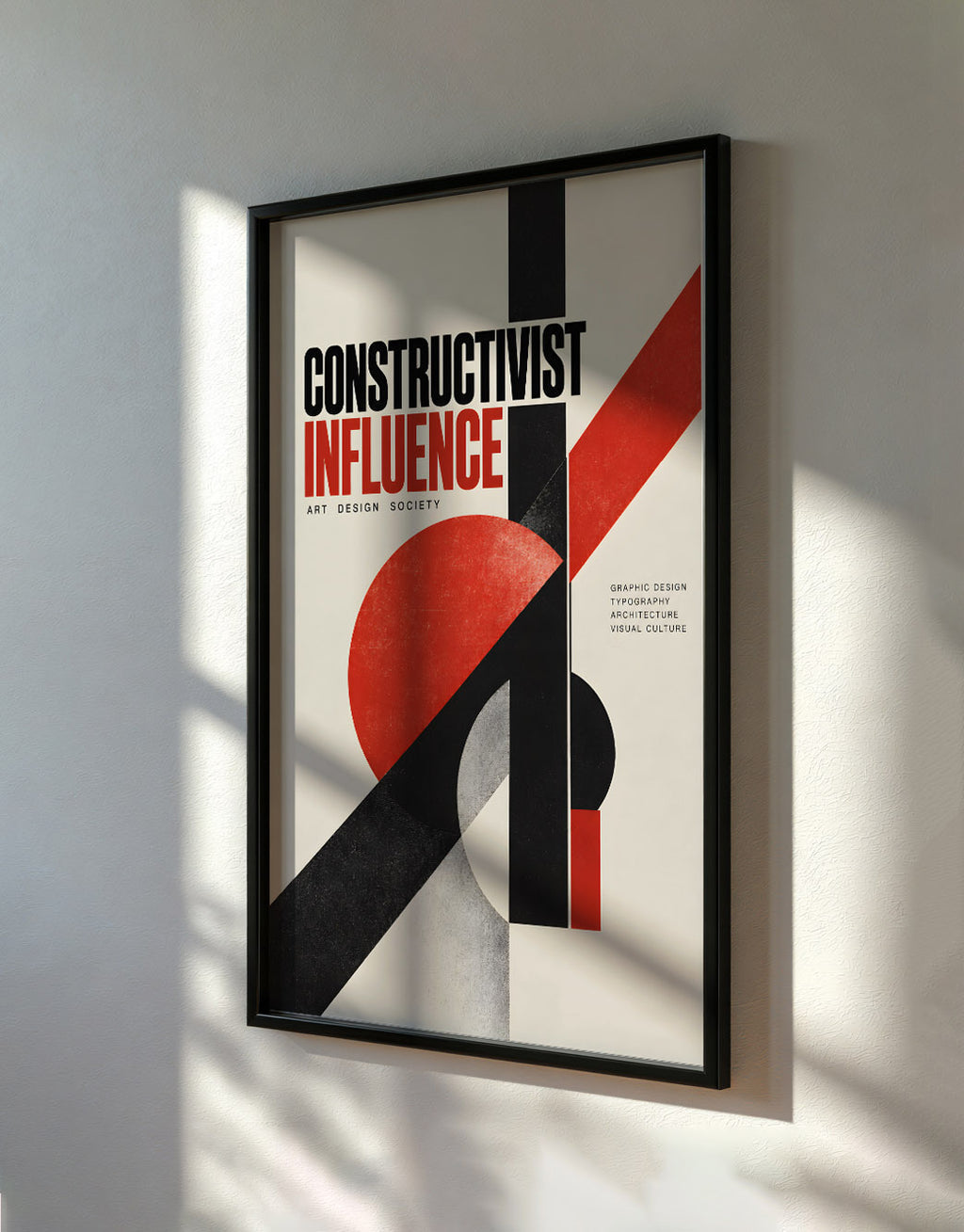 Red Constructivism Poster, Bauhaus Geometric Wall Art, Black and Red Modernist Print