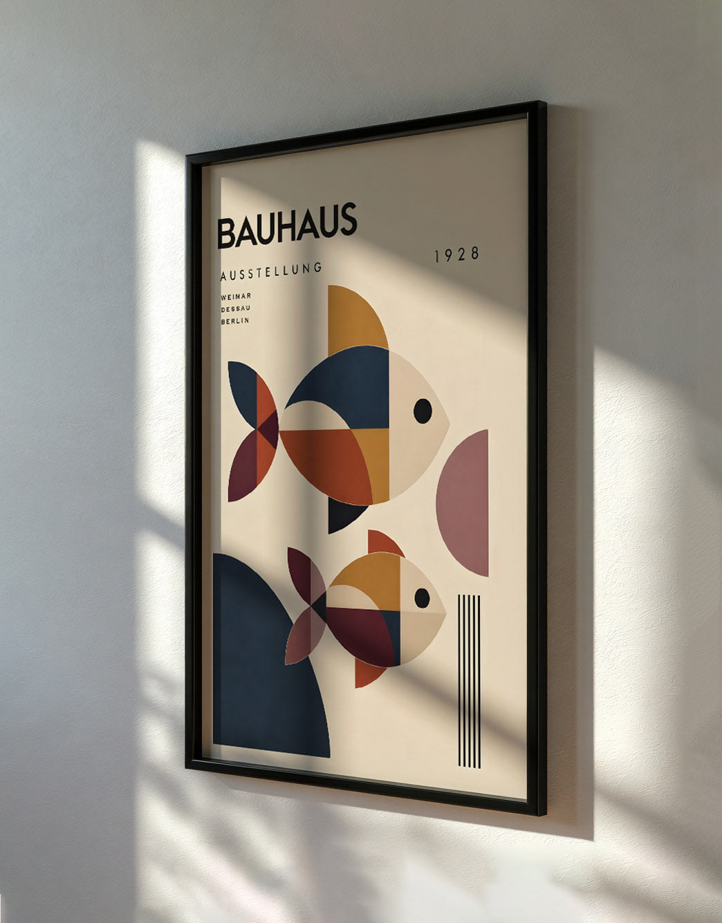 Bauhaus Geometric Fish Print, Mid-Century Modern Coastal Art