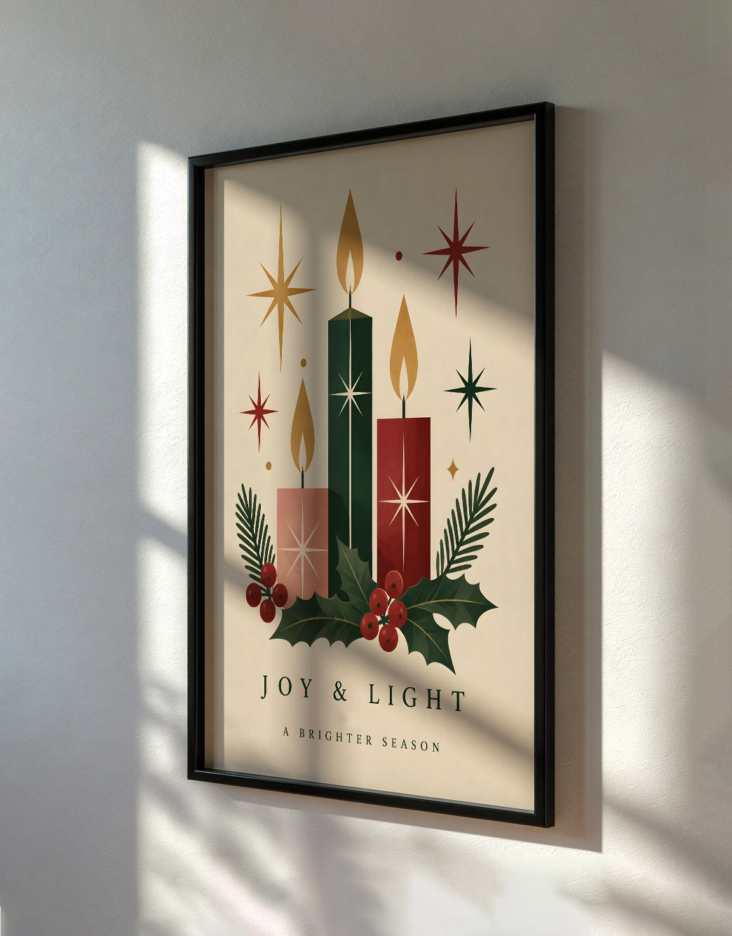 Vintage Christmas Candle Wall Art, Festive Holiday Print