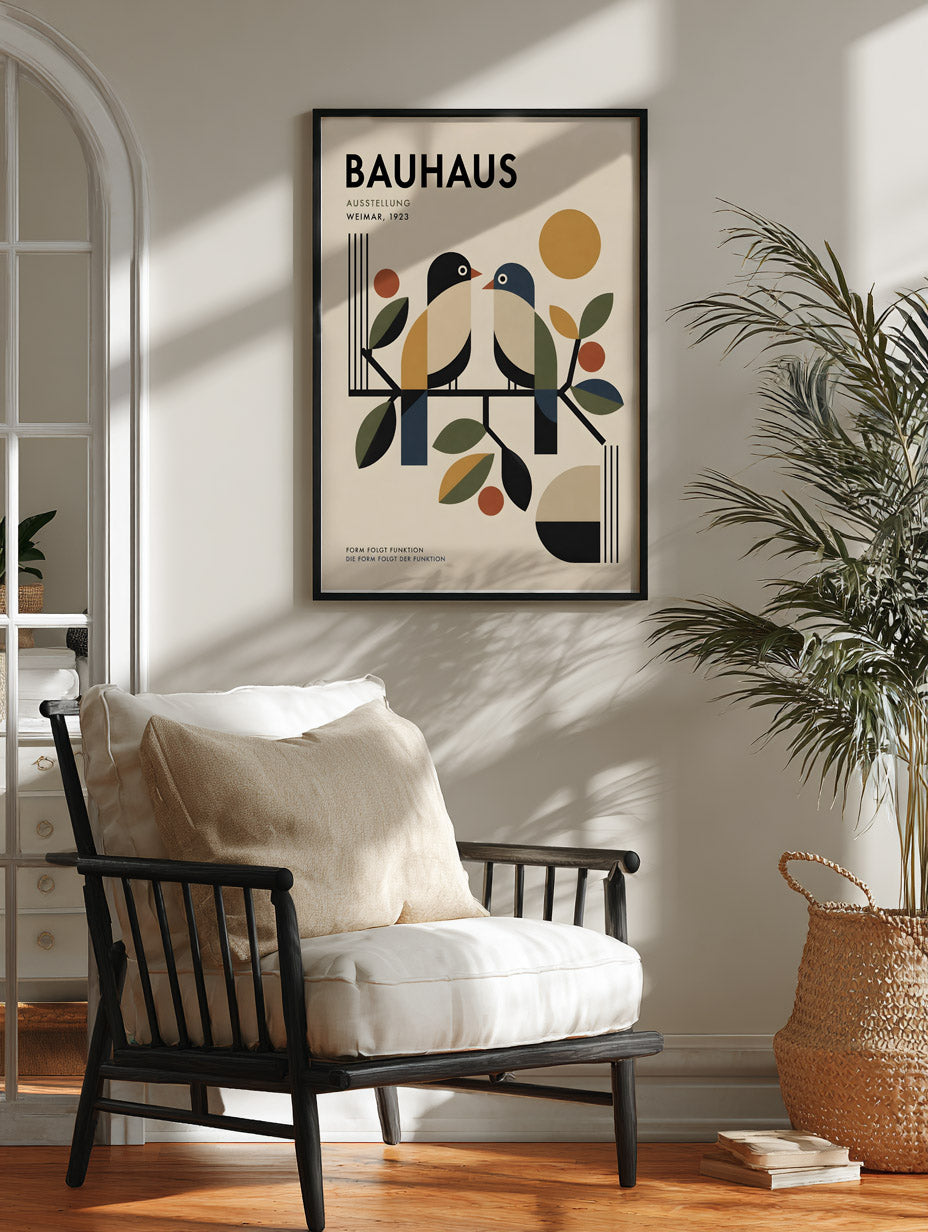 Bauhaus Bird Wall Art, Colourful Birds Poster, Mid Century Modern Print