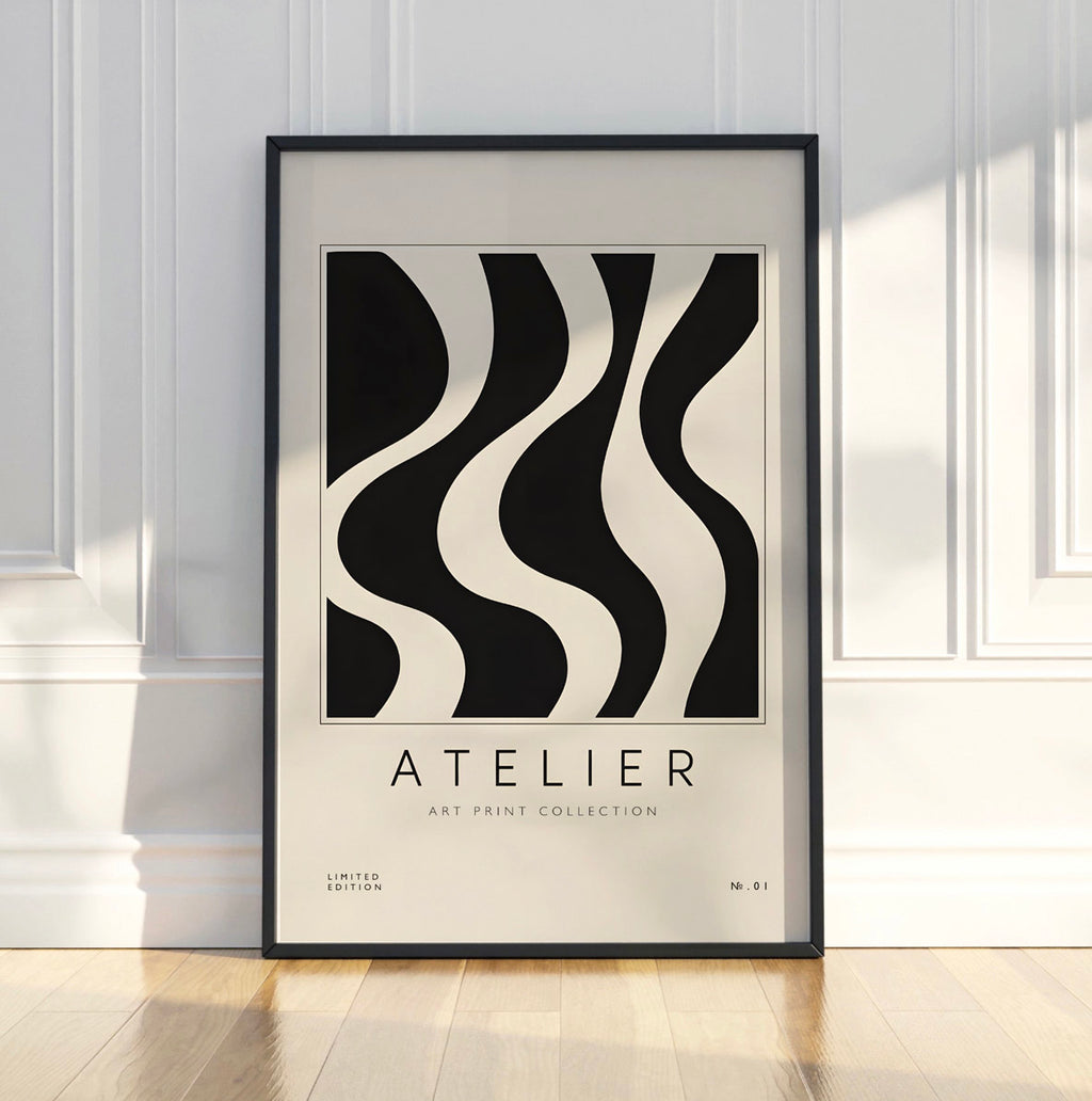 Black and White Abstract Modernist Poster, Minimalist Geometric Wall Art, Contemporary Graphic Design Print