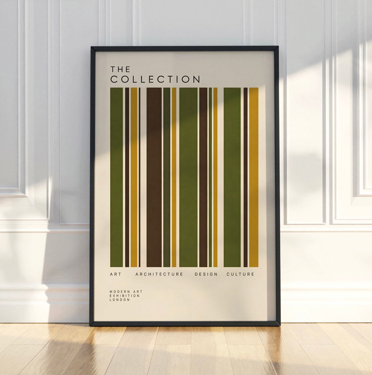 Green Modernist Poster, Geometric Stripe Wall Art, Mid Century Modern