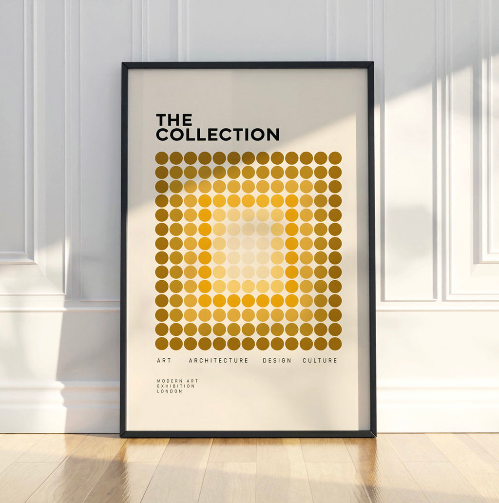Yellow Geometric Poster, Abstract Dot Pattern Wall Art, Mid Century Modern Art