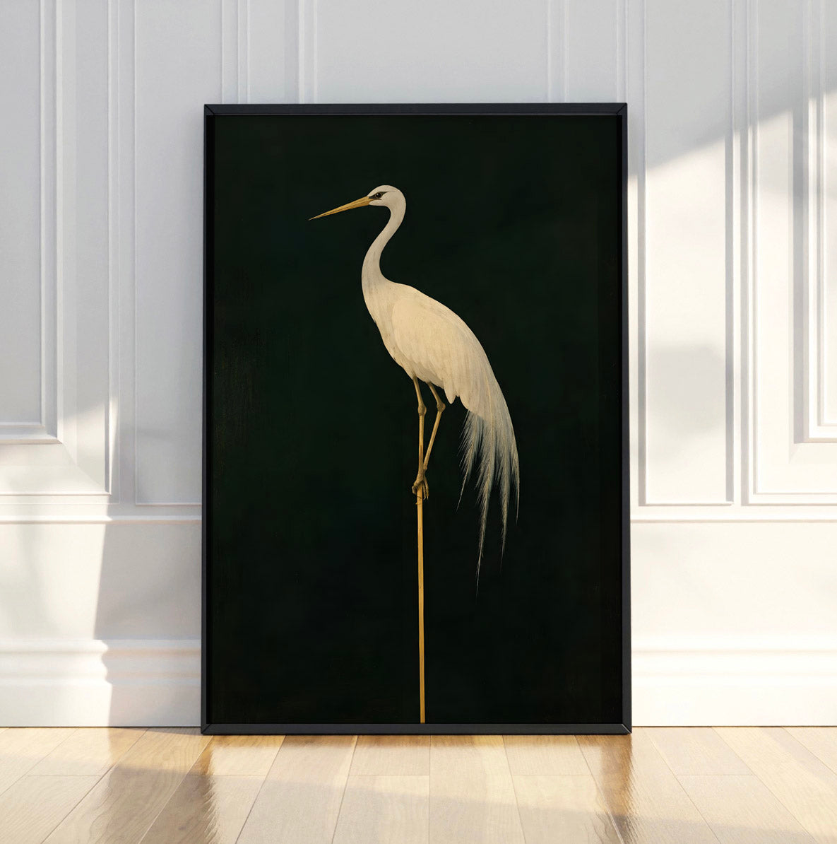 Japanese Crane Wall Art, Minimalist Green Poster