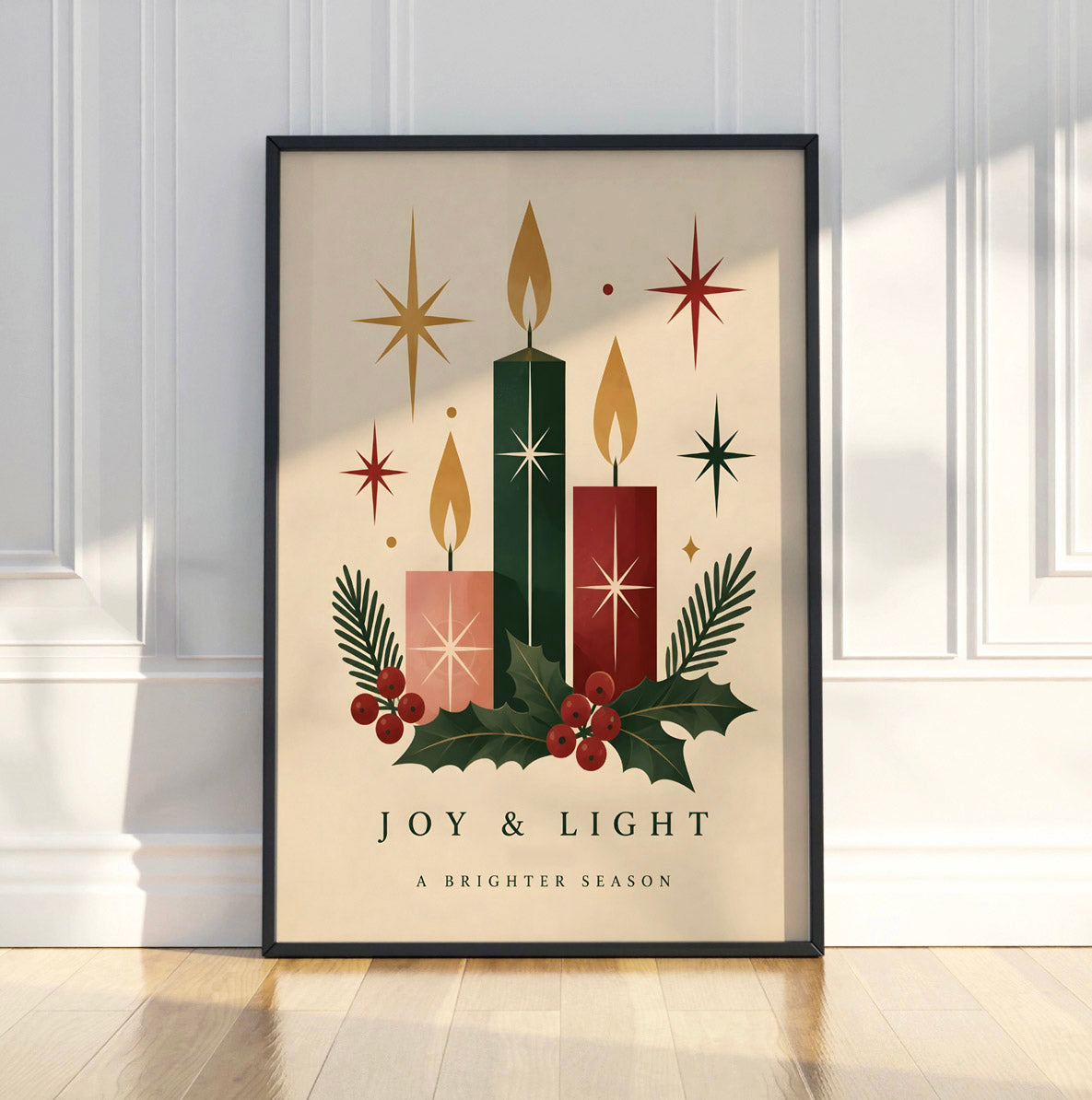 Vintage Christmas Candle Wall Art, Festive Holiday Print