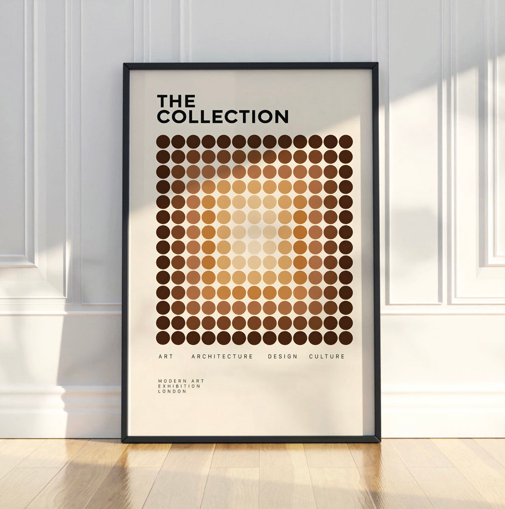 Brown Geometric Modernist Poster, Abstract Dot Pattern Wall Art, Mid Century Modern Print