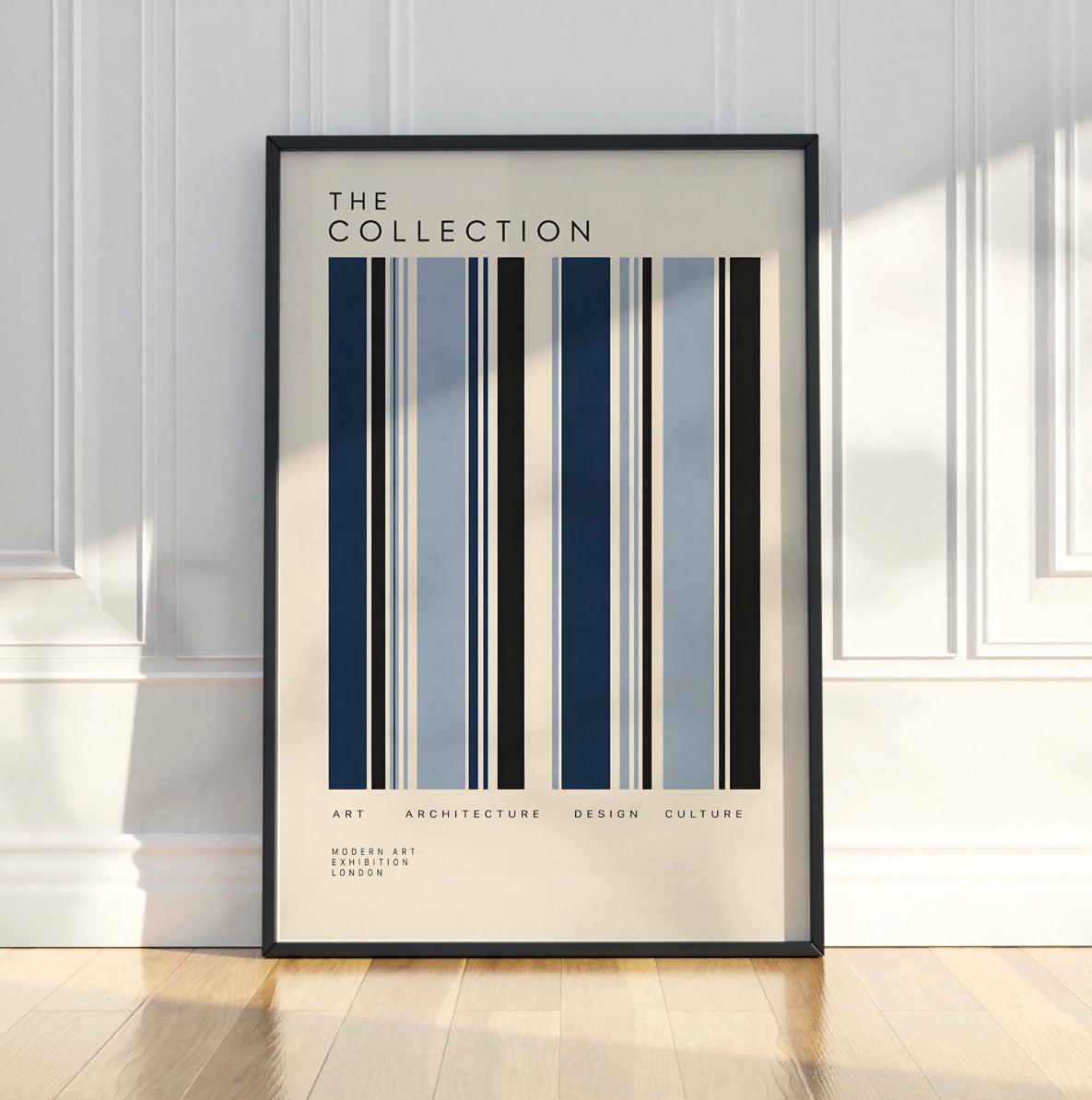 Blue Modernist Poster, Geometric Stripe Wall Art, Mid Century Modern Print