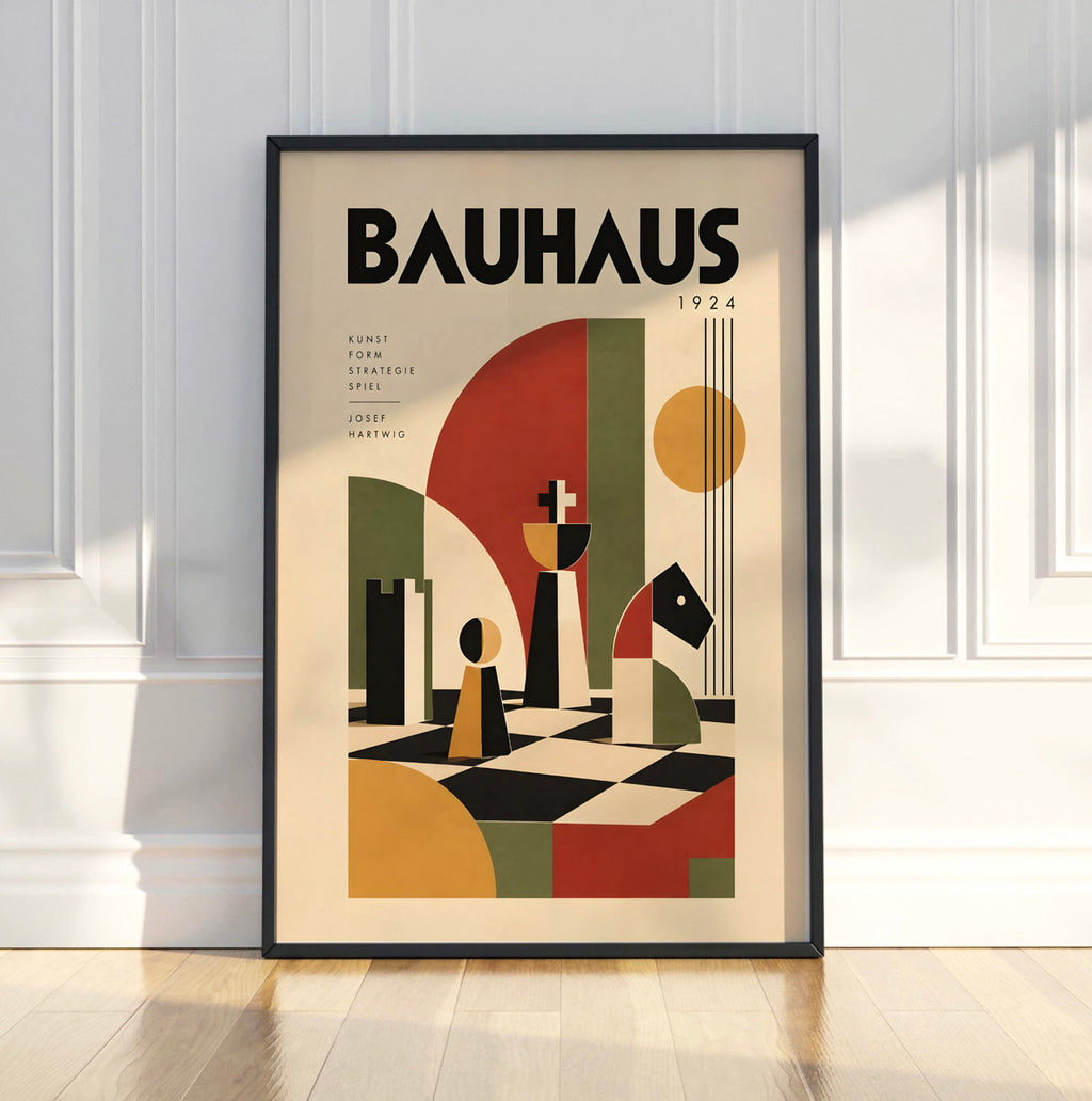 Bauhaus Chess Poster, Geometric Mid Century Modern Print, Bauhaus Decor
