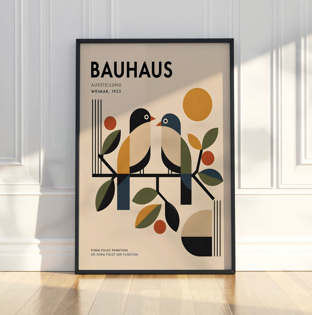 Bauhaus Bird Wall Art, Colourful Birds Poster, Mid Century Modern Print