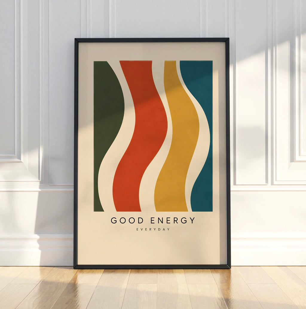 Colourful Abstract Modernist Poster, Wavy Geometric Wall Art, Mid Century Modern Print