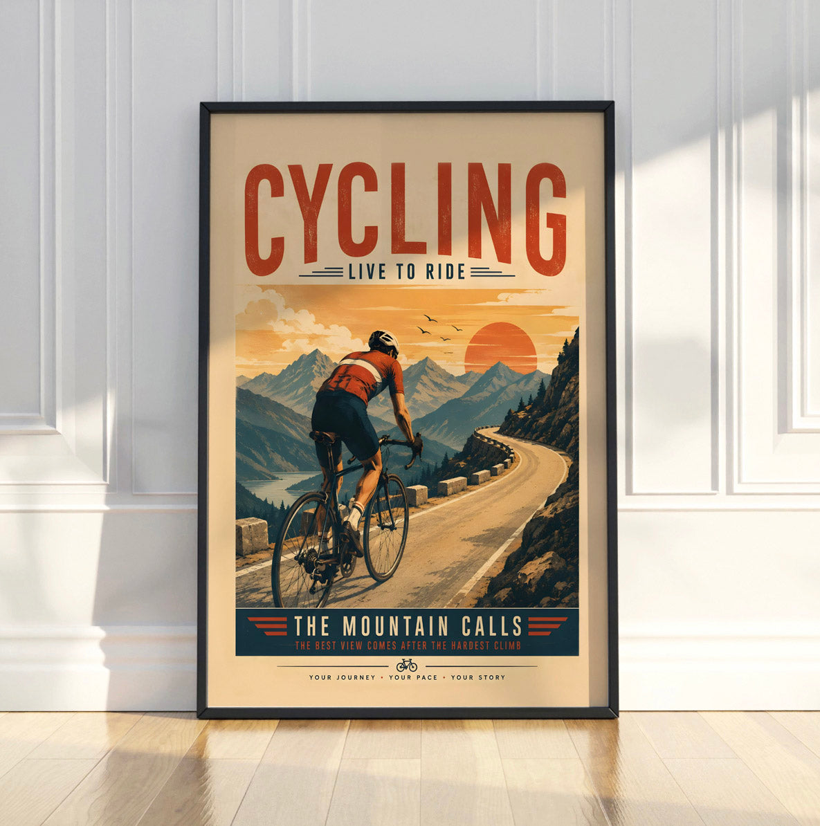 Vintage Cycling Poster, Retro Mountain Road Art, Bike Lover Gift