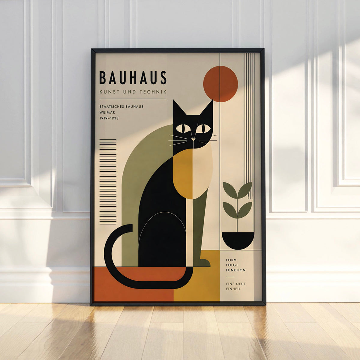 Bauhaus Cat Poster, Geometric Mid Century Wall Art Decor