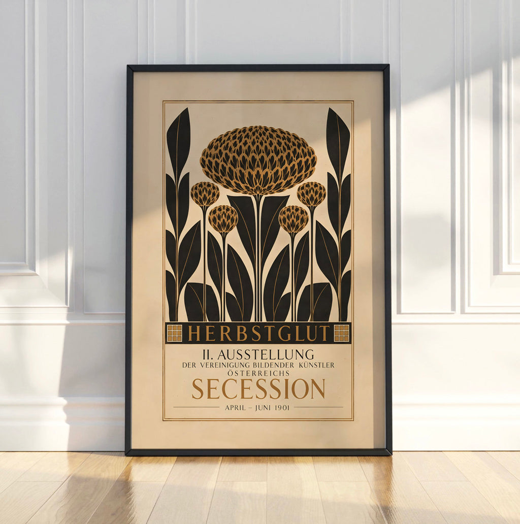 Secession Herbstzeit Exhibition Poster, Art Nouveau Floral Print, Vintage Botanical Flower Wall Art