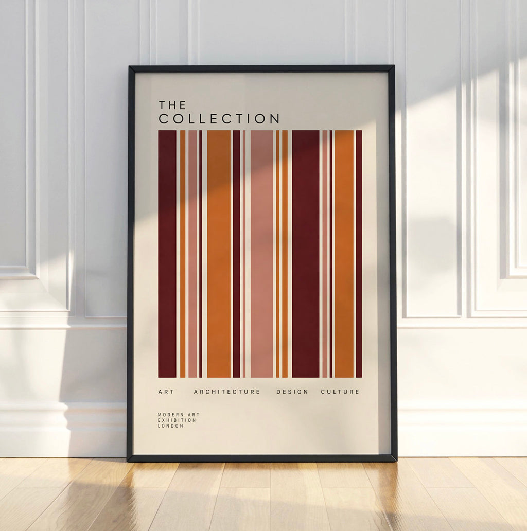 Burgundy Modernist Poster, Geometric Stripe Wall Art, Mid Century Modern Print