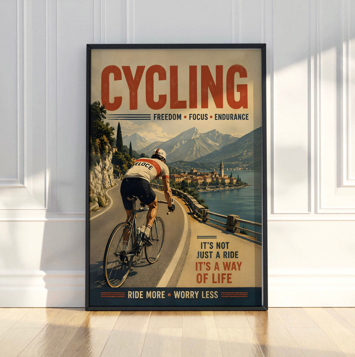 Vintage Cycling Poster, Retro Bicycle Wall Art, Freedom Focus Endurance Print