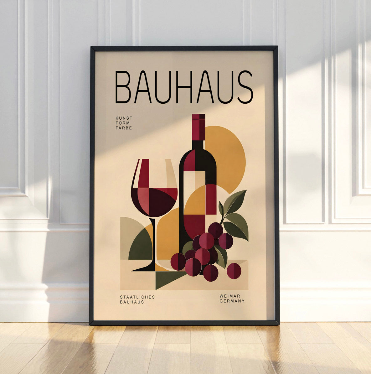 Bauhaus Wine Bottle Poster, Abstract Kitchen Decor, Matte Print