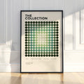 Green Geometric Modernist Poster, Abstract Dot Pattern Wall Art, Graphic Design Decor
