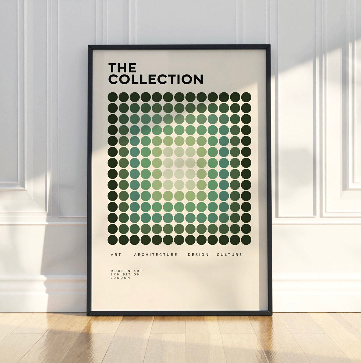 Green Geometric Modernist Poster, Abstract Dot Pattern Wall Art, Graphic Design Decor