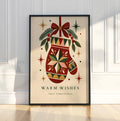 Vintage Christmas Mitten Wall Art, Festive Holiday Poster