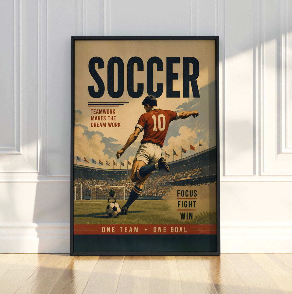 Vintage Soccer Poster, Retro Football Art, Teamwork Player Decor, Soccer Gift