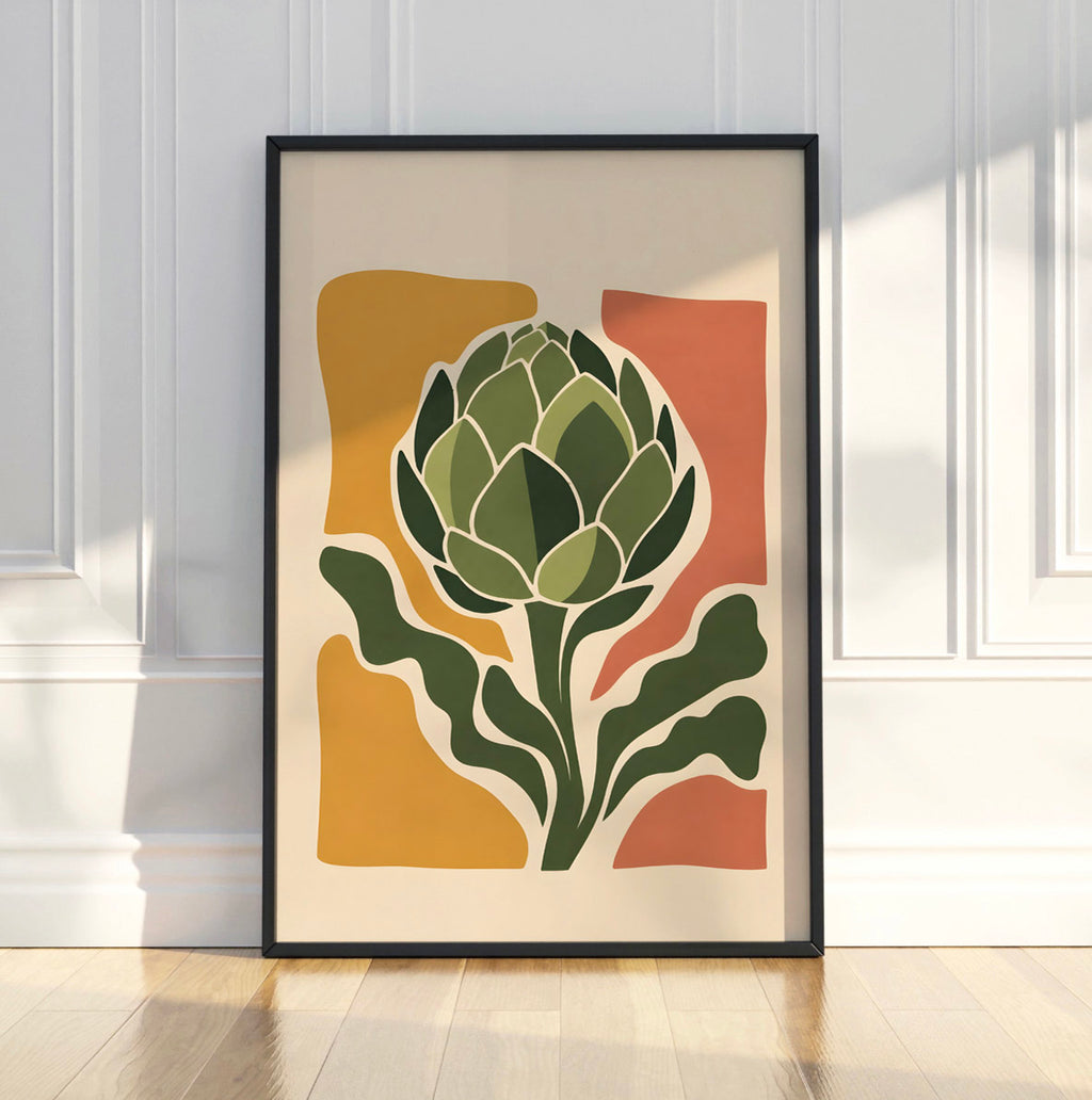 Artichoke Botanical Print, Mid Century Modern Floral Wall Art, Modern Kitchen Decor