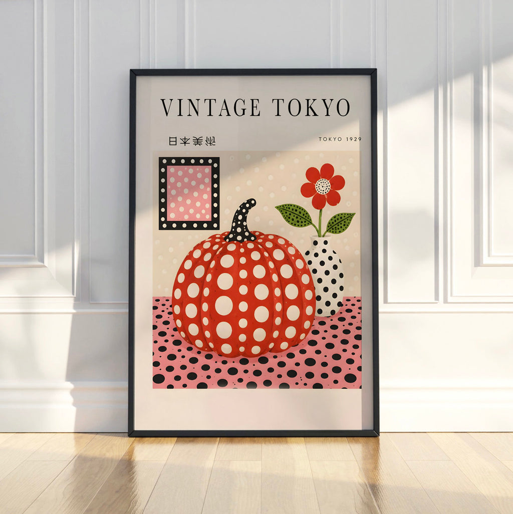 Polka Dot Pumpkin Wall Art Poster, Vintage Japanese Print