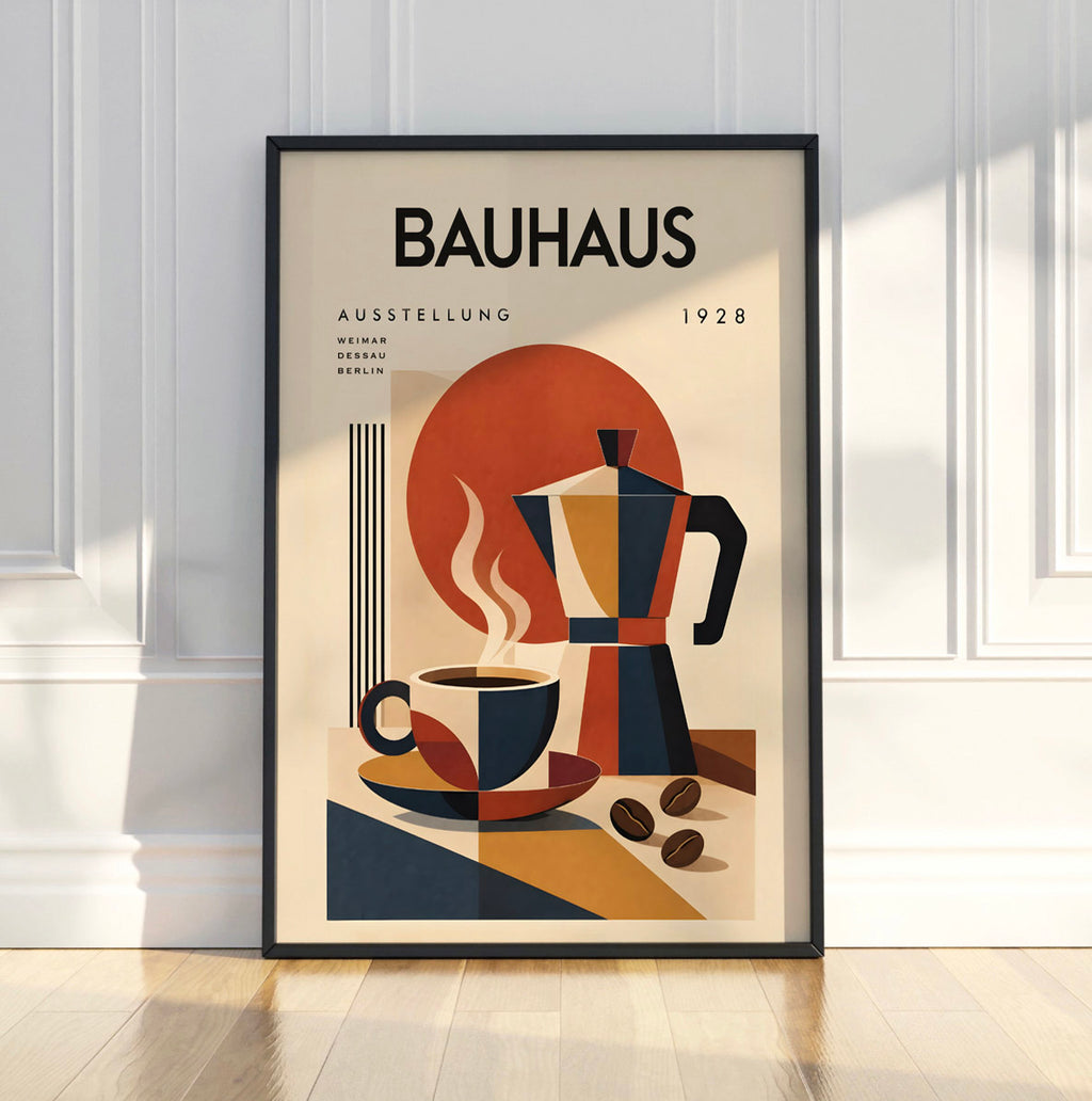 Bauhaus Coffee Poster, Mid-Century Modern Kitchen Art, Retro Coffee Bar Decor