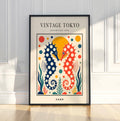 Vintage Tokyo Seahorse Art Print, Polka Dot Japanese Wall Art, Colourful Ocean Poster
