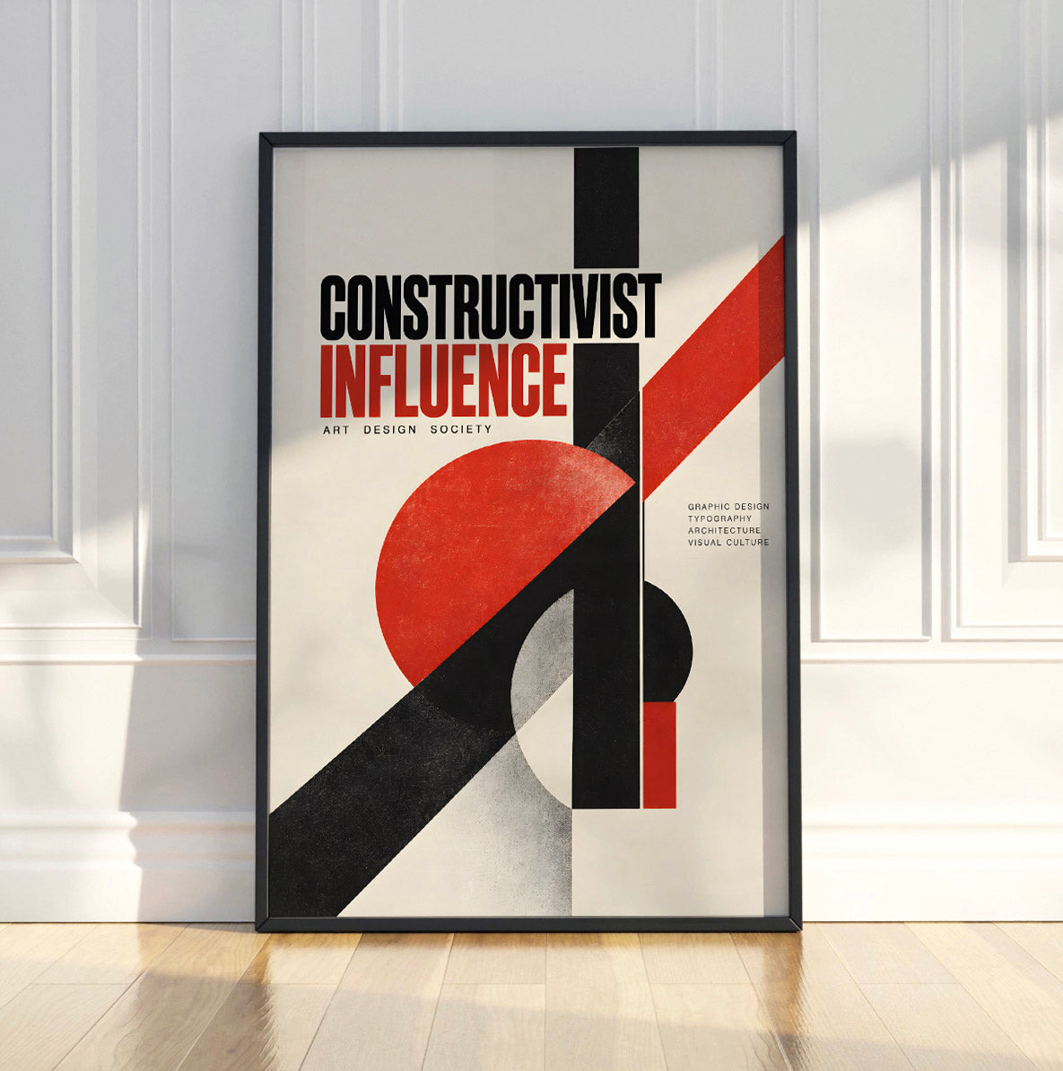 Red Constructivism Poster, Bauhaus Geometric Wall Art, Black and Red Modernist Print