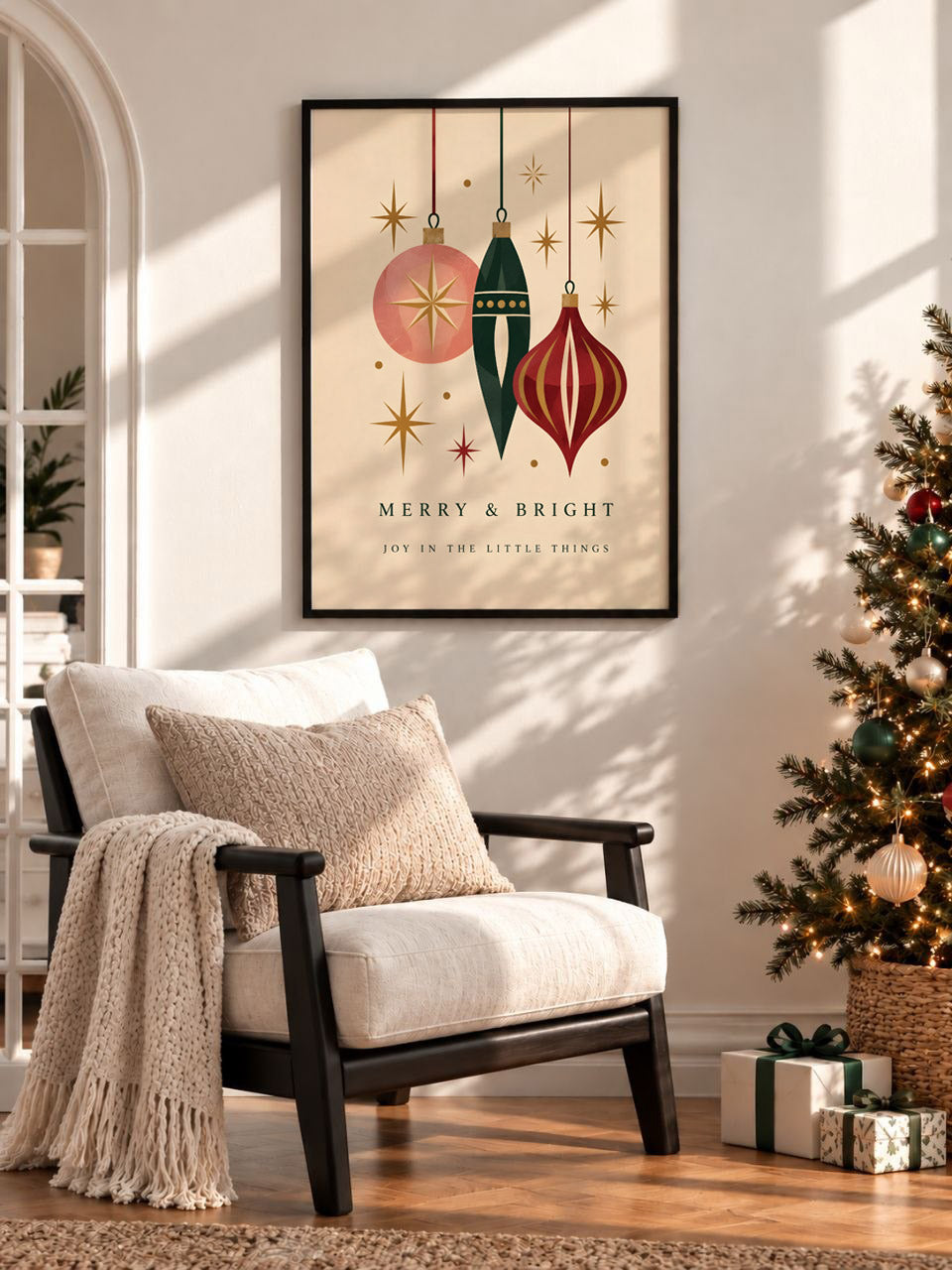 Retro Christmas Bauble Print, Vintage Ornament Wall Art