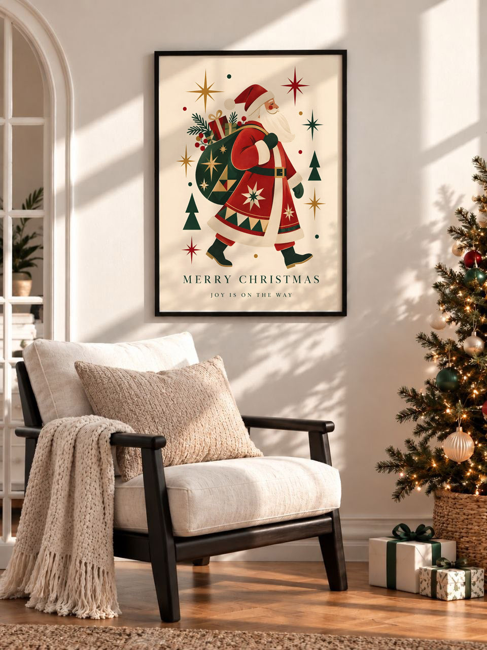 Vintage Santa Claus Wall Art, Retro Christmas Poster, Holiday Print