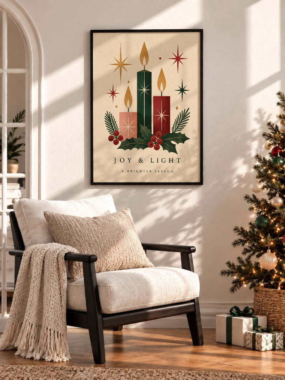 Vintage Christmas Candle Wall Art, Festive Holiday Print