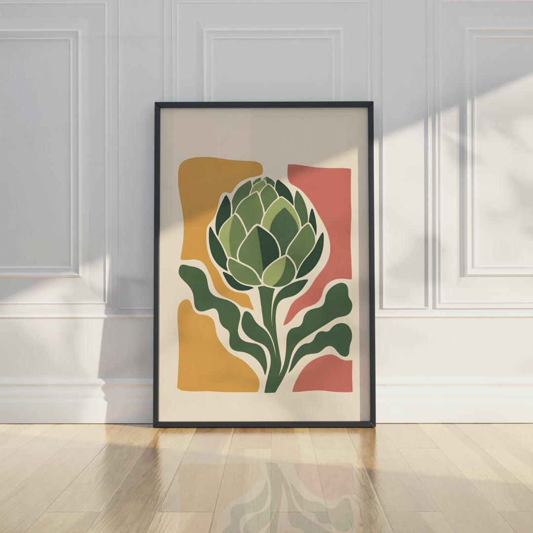 Artichoke Botanical Print, Mid Century Modern Floral Wall Art, Modern Kitchen Decor