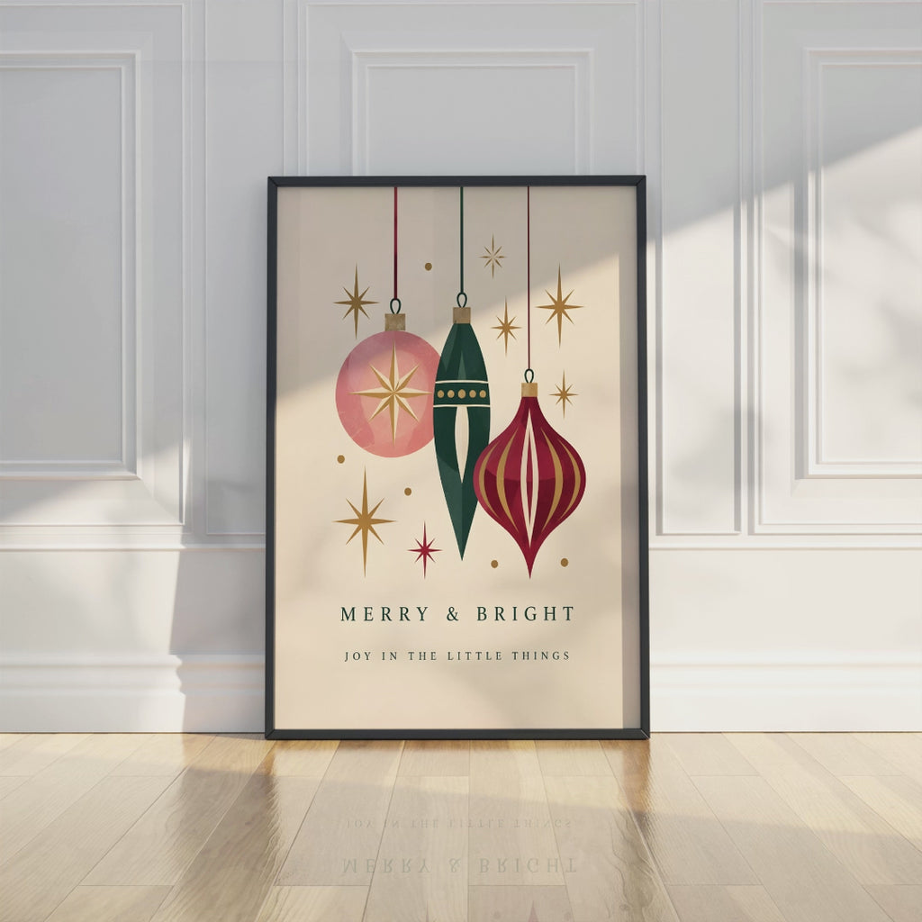 Retro Christmas Bauble Print, Vintage Ornament Wall Art