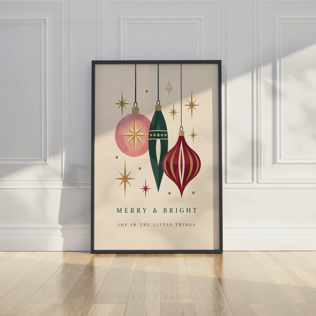 Retro Christmas Bauble Print, Vintage Ornament Wall Art