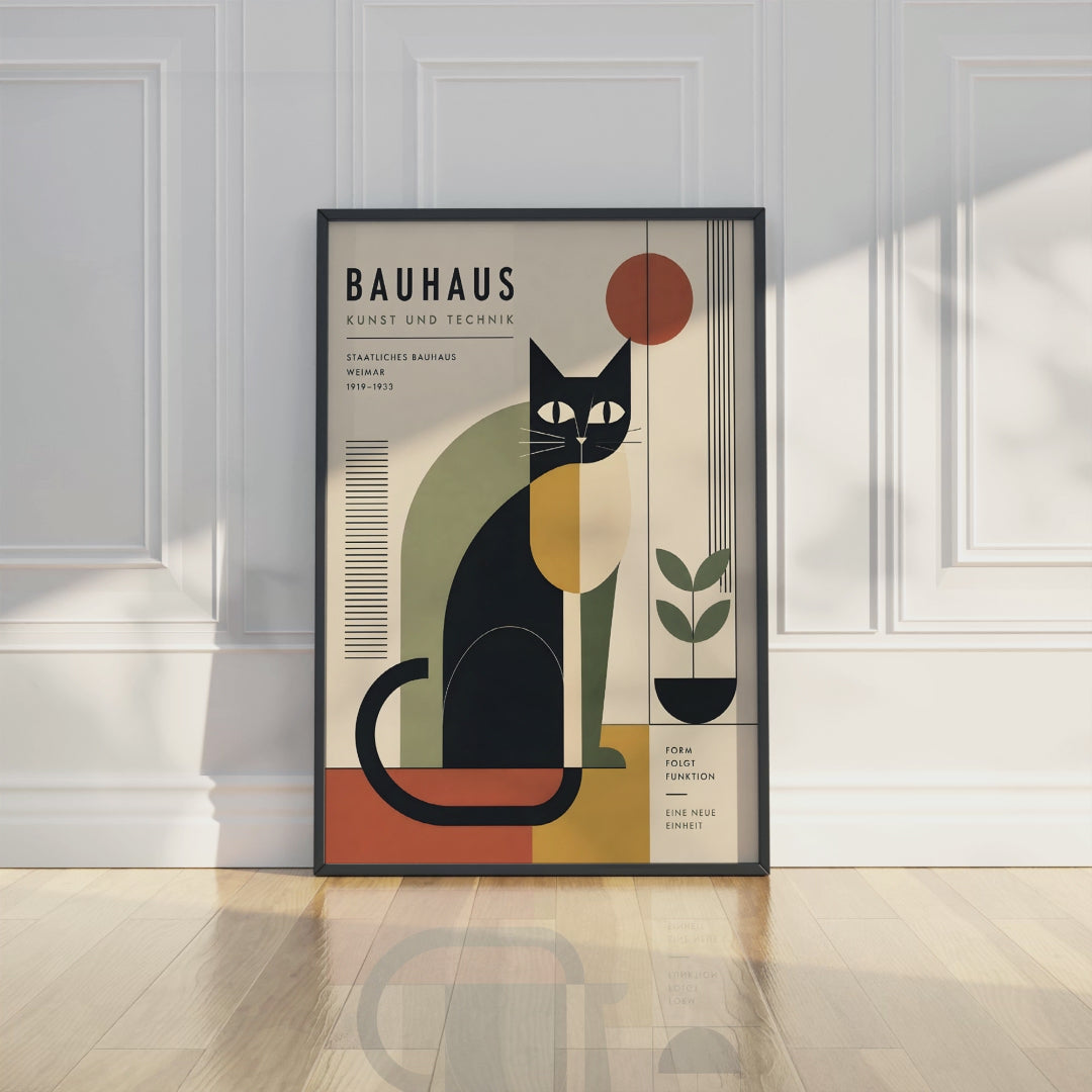 Bauhaus Cat Poster, Geometric Mid Century Wall Art Decor