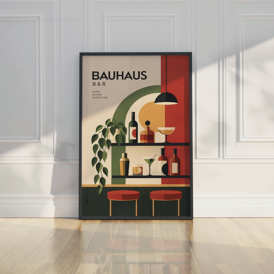 Bauhaus Bar Poster, Retro Geometric Drinks Print, Abstract Bar Decor