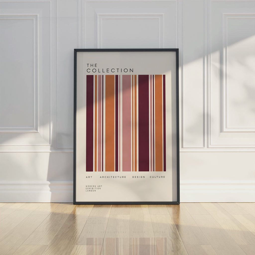 Burgundy Modernist Poster, Geometric Stripe Wall Art, Mid Century Modern Print