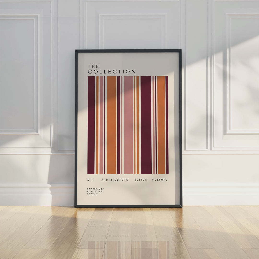 Burgundy Modernist Poster, Geometric Stripe Wall Art, Mid Century Modern Print