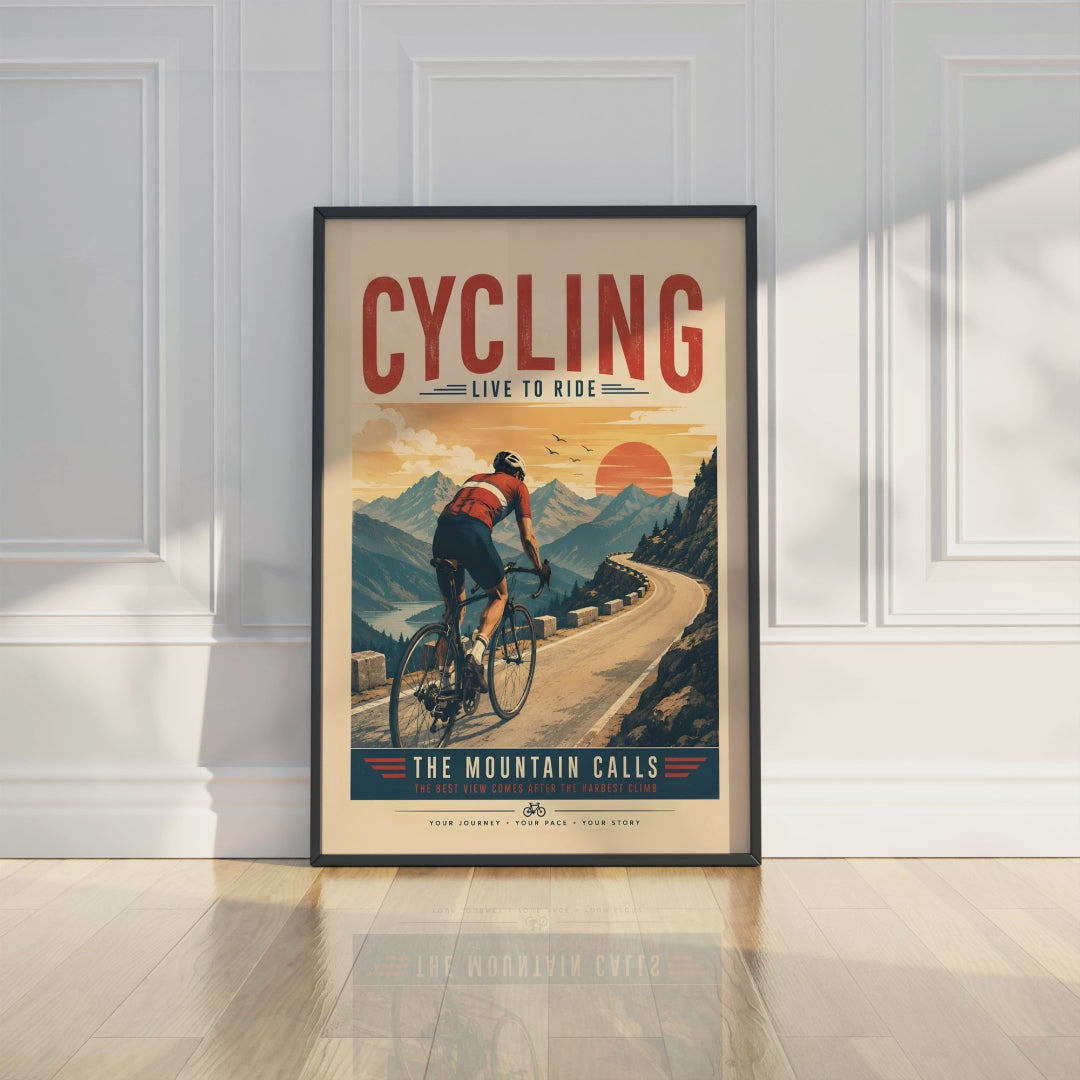 Vintage Cycling Poster, Retro Mountain Road Art, Bike Lover Gift