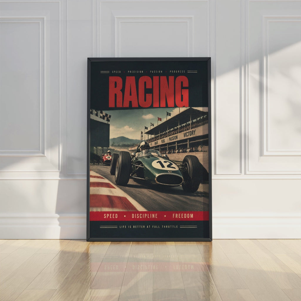 Vintage Racing  Print, Focus Precision Passion, Masculine Gift