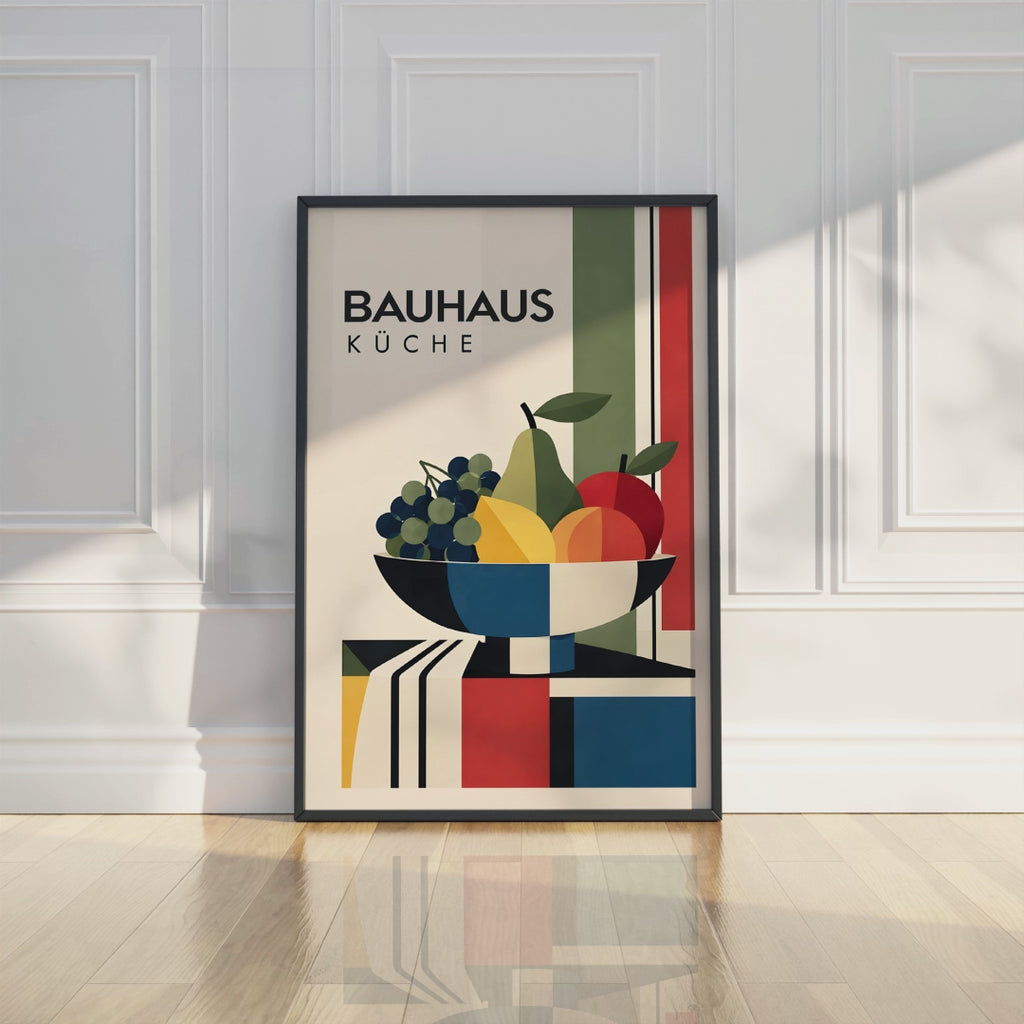 Bauhaus Kitchen Fruit Poster, Geometric  Still Life Wall Art, Mid Century Modern Kitchen Decor