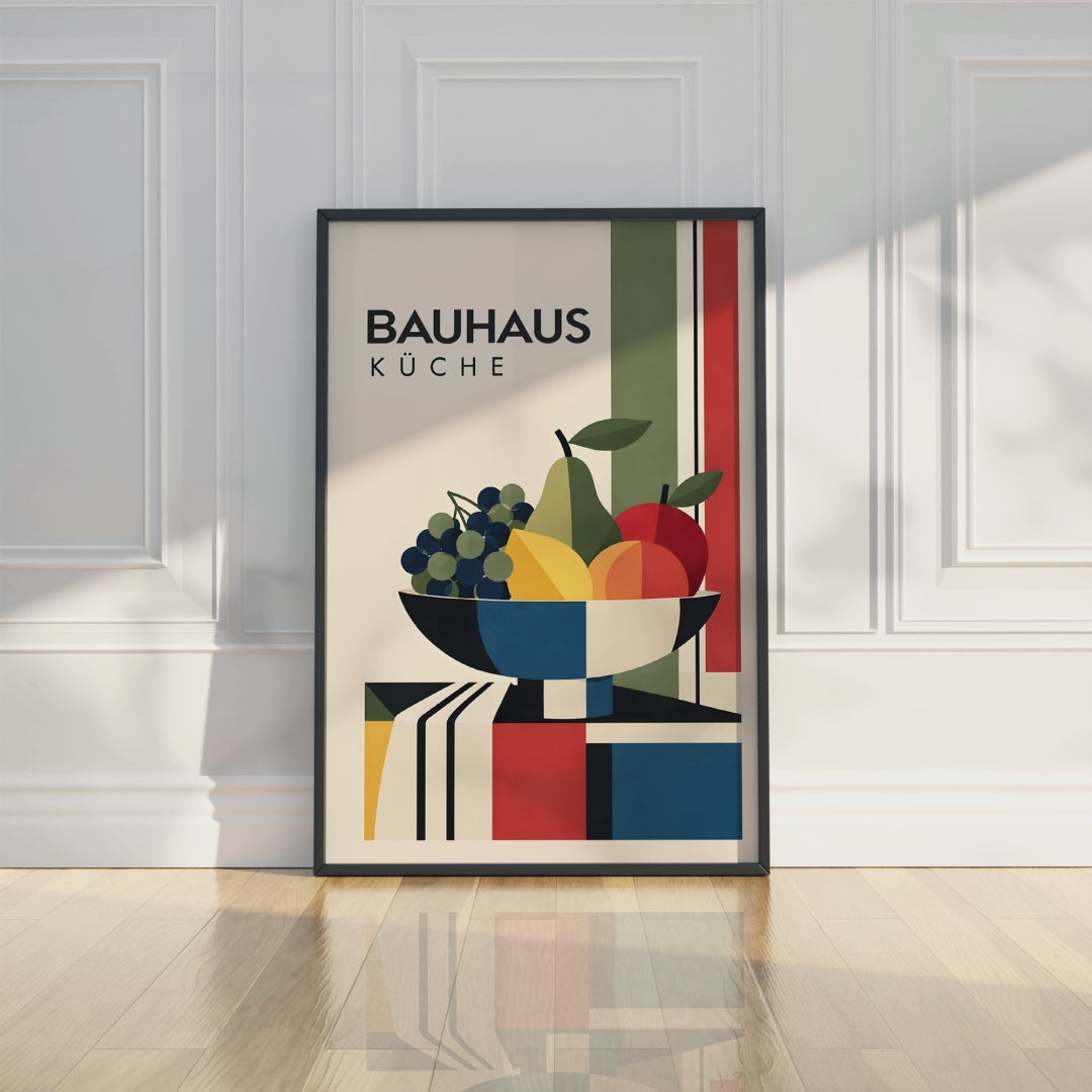 Bauhaus Kitchen Fruit Poster, Geometric  Still Life Wall Art, Mid Century Modern Kitchen Decor