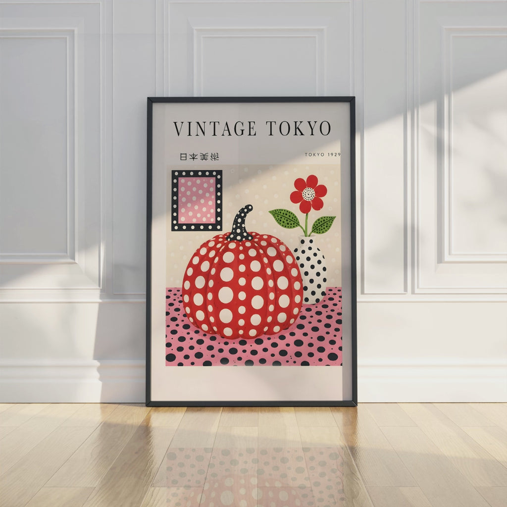 Polka Dot Pumpkin Wall Art Poster, Vintage Japanese Print