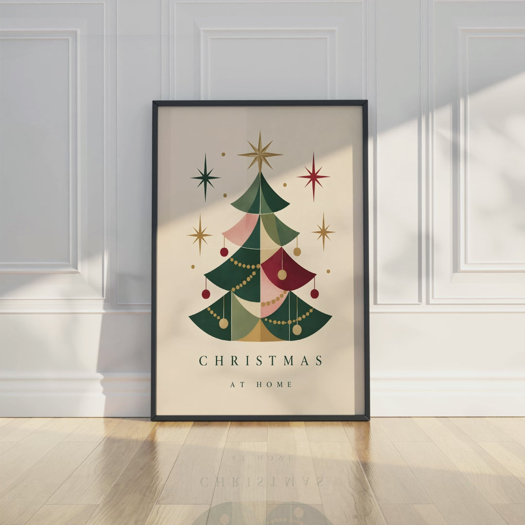 Mid-Century Christmas Tree Print, Retro Holiday Wall Art