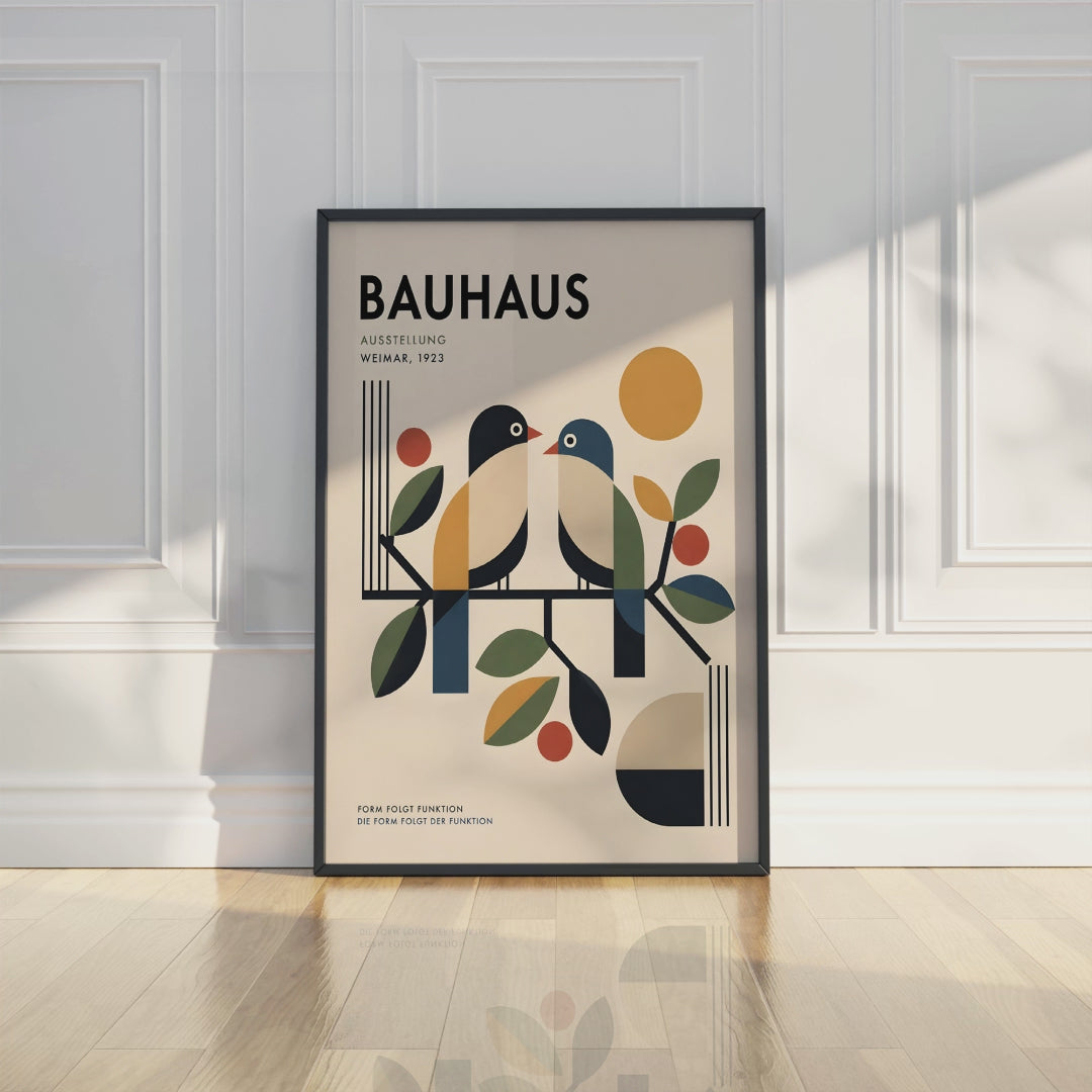 Bauhaus Bird Wall Art, Colourful Birds Poster, Mid Century Modern Print