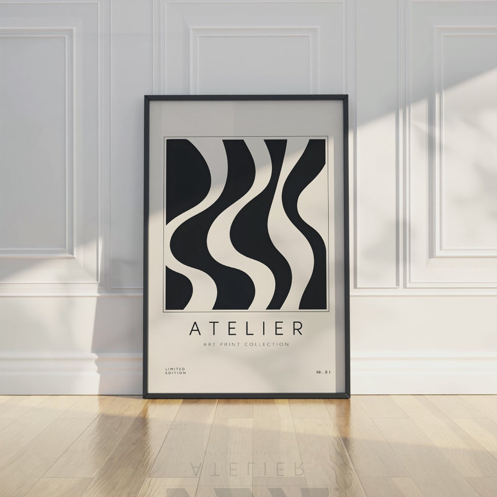 Black and White Abstract Modernist Poster, Minimalist Geometric Wall Art, Contemporary Graphic Design Print