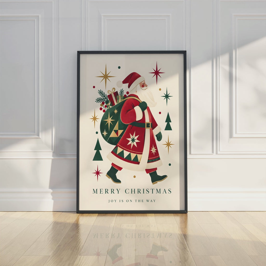 Vintage Santa Claus Wall Art, Retro Christmas Poster, Holiday Print