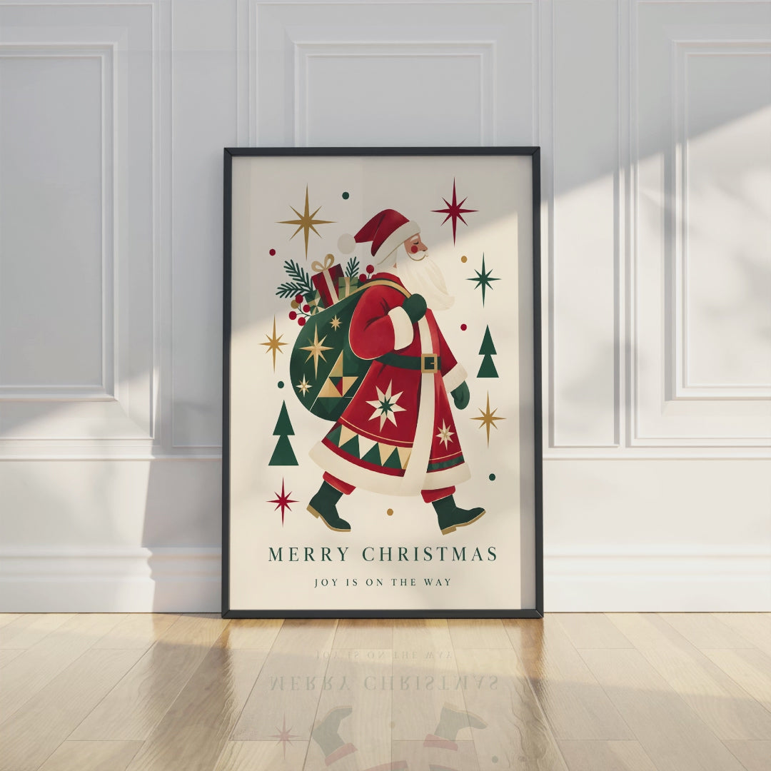 Vintage Santa Claus Wall Art, Retro Christmas Poster, Holiday Print